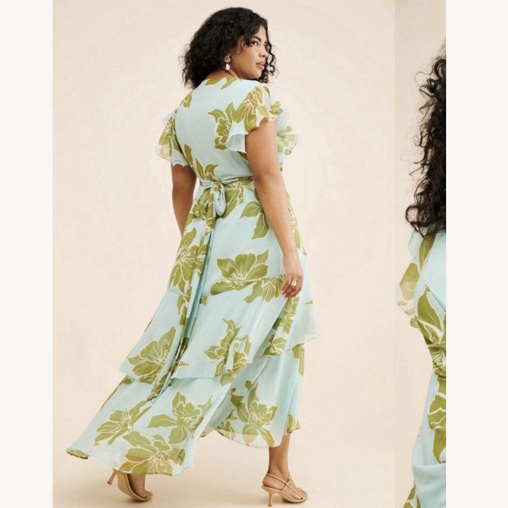 Anthropologie Light Blue Maxi Dress with Olive Floral Print - Picture 2 of 13